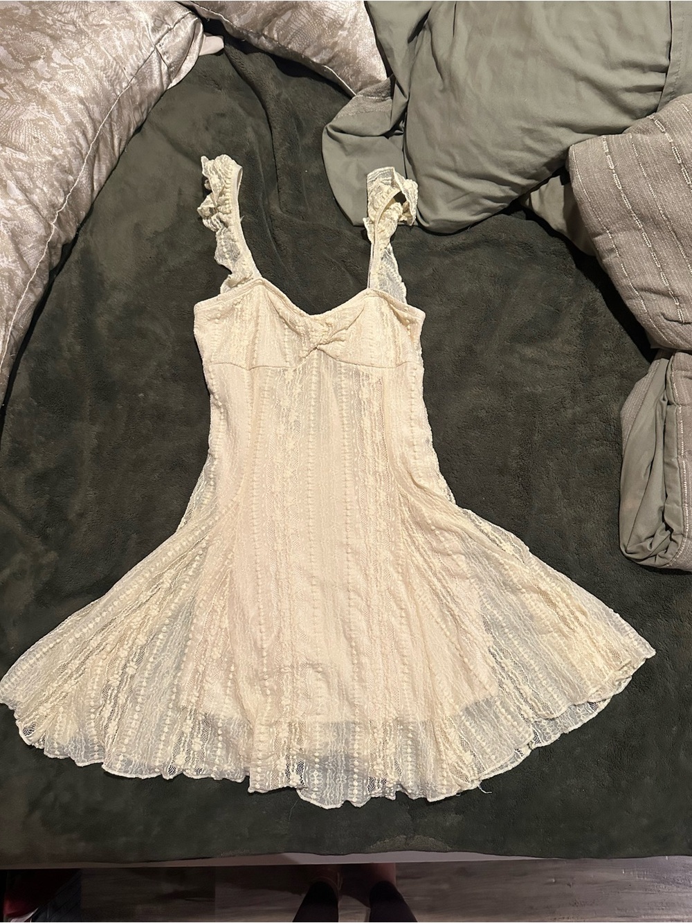 Yellow Lace Slip Dress with Ruffled Straps